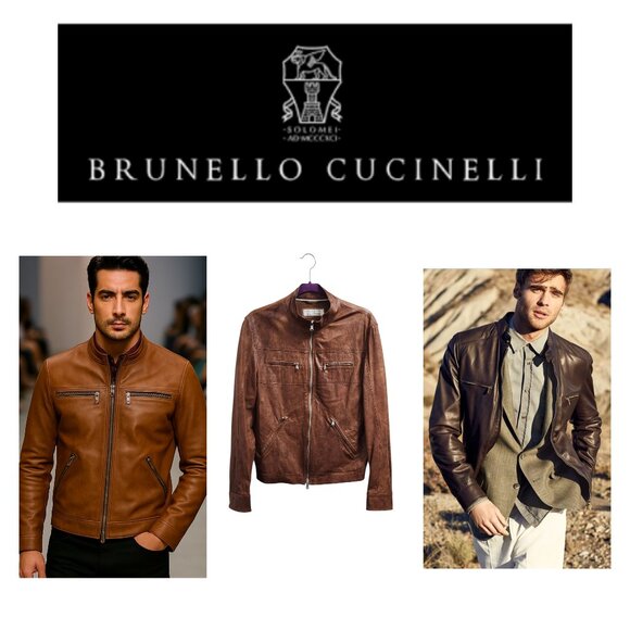 Brunello Cucinelli Riders Real Leather Jacket Brown Size S - Picture 1 of 16